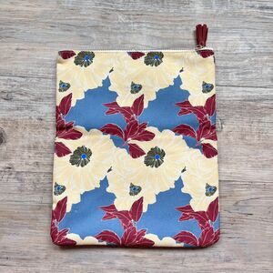 Rachel Pally Floral Clutch Cream Leather Trim Blue Red Yellow Print Bag